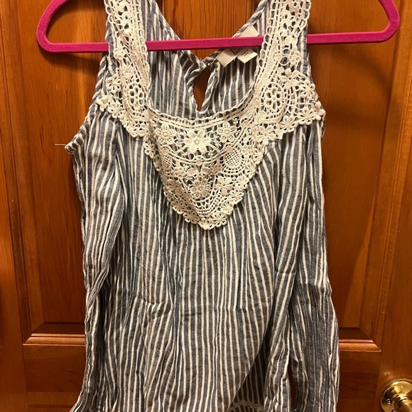 Vintage America Tops - Vintage America Navy and White Striped Lace Top